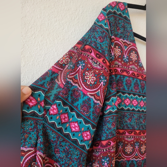 Charming Charlie Vibrant Patterned Long Sleeve Dress Cold Shoulder - Picture 2 of 5